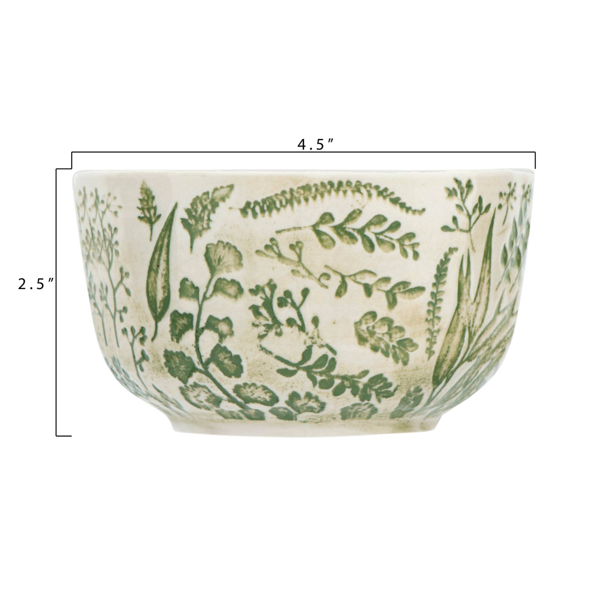 Hello Honey® White Hand Stamped & Embossed Green Pattern Stoneware Bowl Set